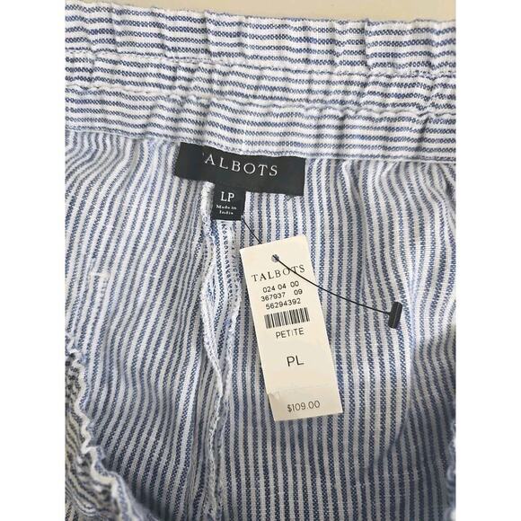 Talbots~Woman L Petite~Blue/White Linen Wide Leg Pants Pull On Coastal Beach NWT - Picture 13 of 16